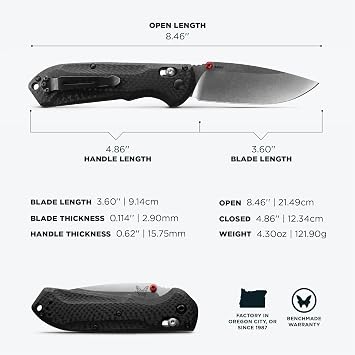 Benchmade - Freek Outdoor EDC Knife, Drop-Point Blade with Carbon Fiber Handle (560-03)
