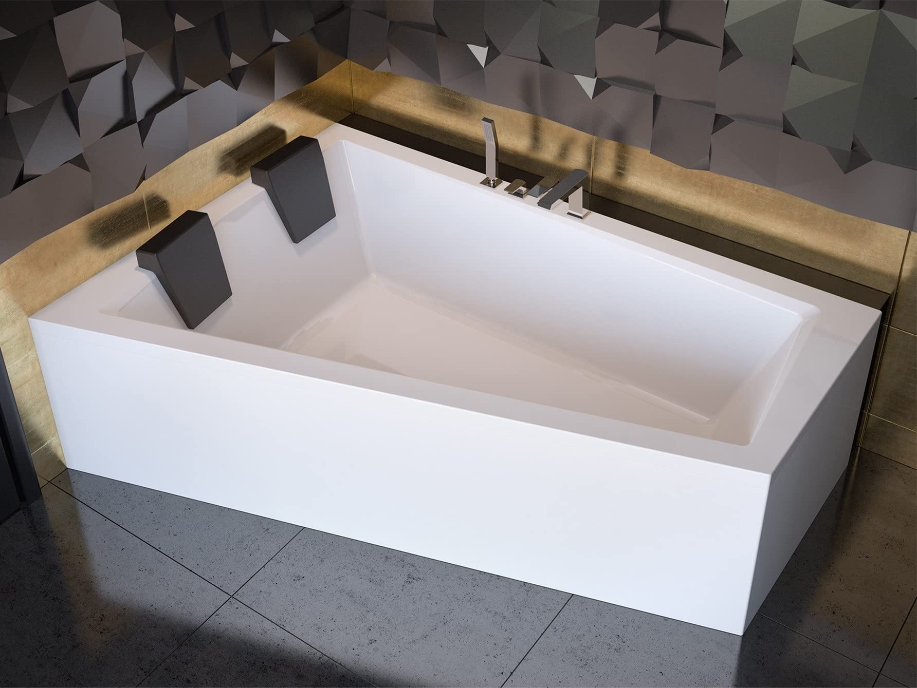Baignoire d'angle BADLAND Intima pour deux personnes - Dimensions : 170-180 x 125 cm - Gauche et droite - Avec bonde d'écoulement et pieds avec/sans appuie-tête - Sans revêtement - 180 x 125 cm -