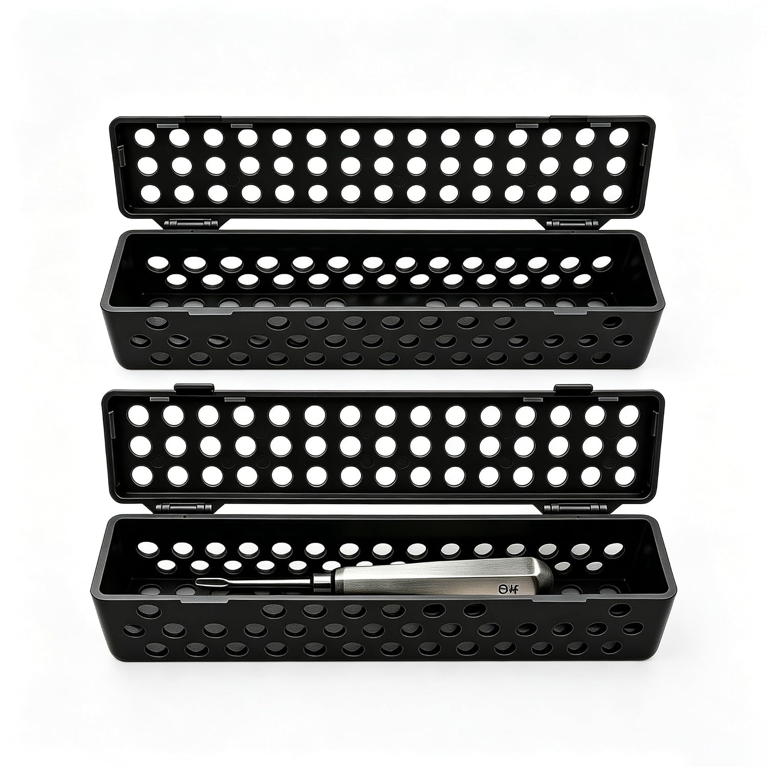 Dental Instrument Sterilizat Cassette, WINDSIUUU 3PCS Plastic Autoclavale Cassette Case Medical Surgical Instrument Disinfection Container Tray Dental Forceps Spatulas Pliers Plastic Case (Black)