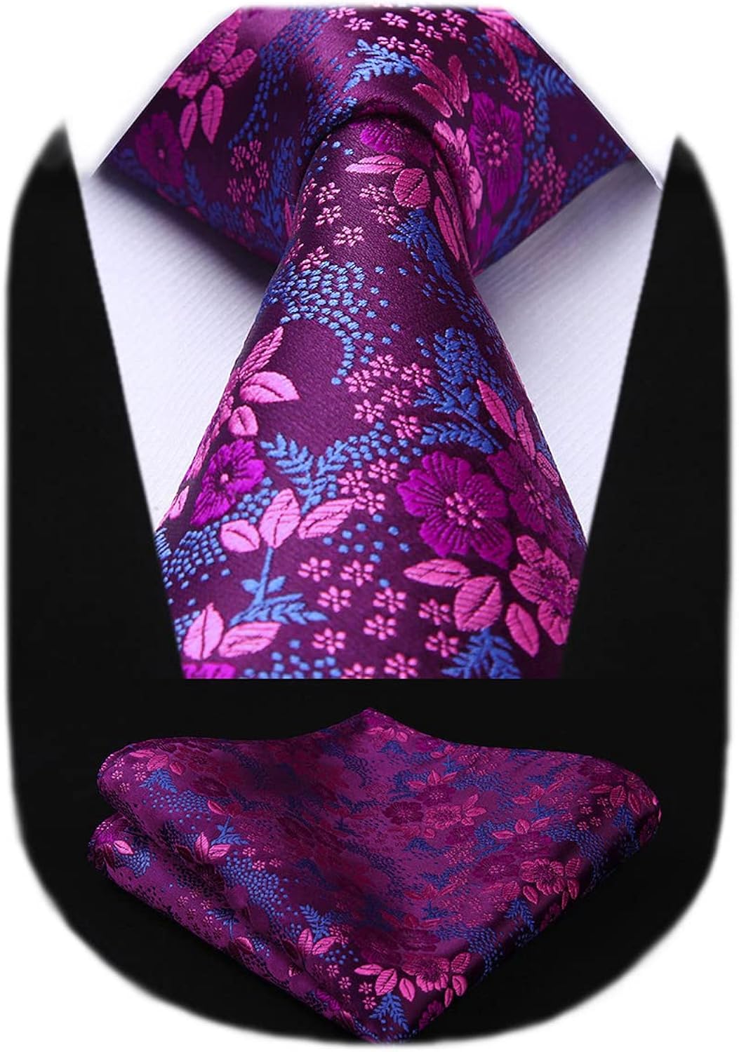 HISDERN Corbatas florales tejidas clásicas de 3.4 pulgadas para hombre, corbata formal, bolsillo cuadrado para boda con caja de regalo de pañuelo