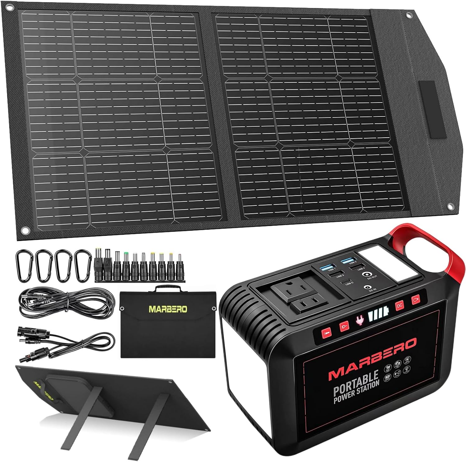 MARBERO Solar Generator M822(200W, 148Wh) with Foldable Solar Panel 100W Set for CPAP Home Outdoor Trip Emergency Backup