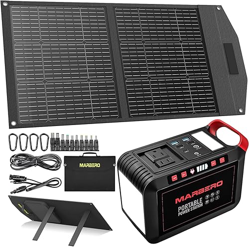 MARBERO Generador solar M822 (200 W, 148 Wh) con panel solar plegable de 100 W para CPAP Home Outdoor Trip Backup de emergencia