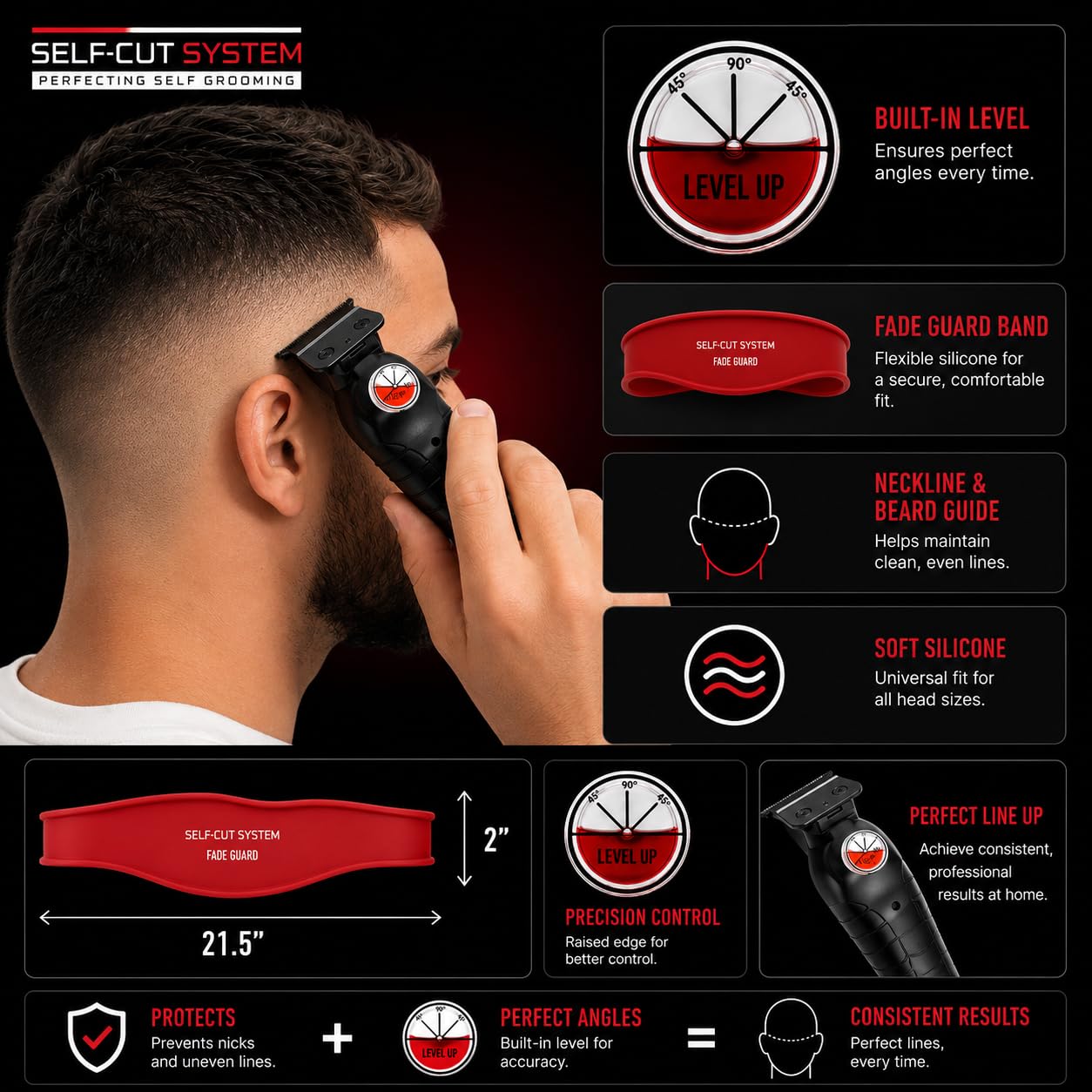 Silicone Haircut Guide for Men – Hands-Free Fade Template for Clippers | DIY Self-Cut Neckline & Taper Shaping Tool