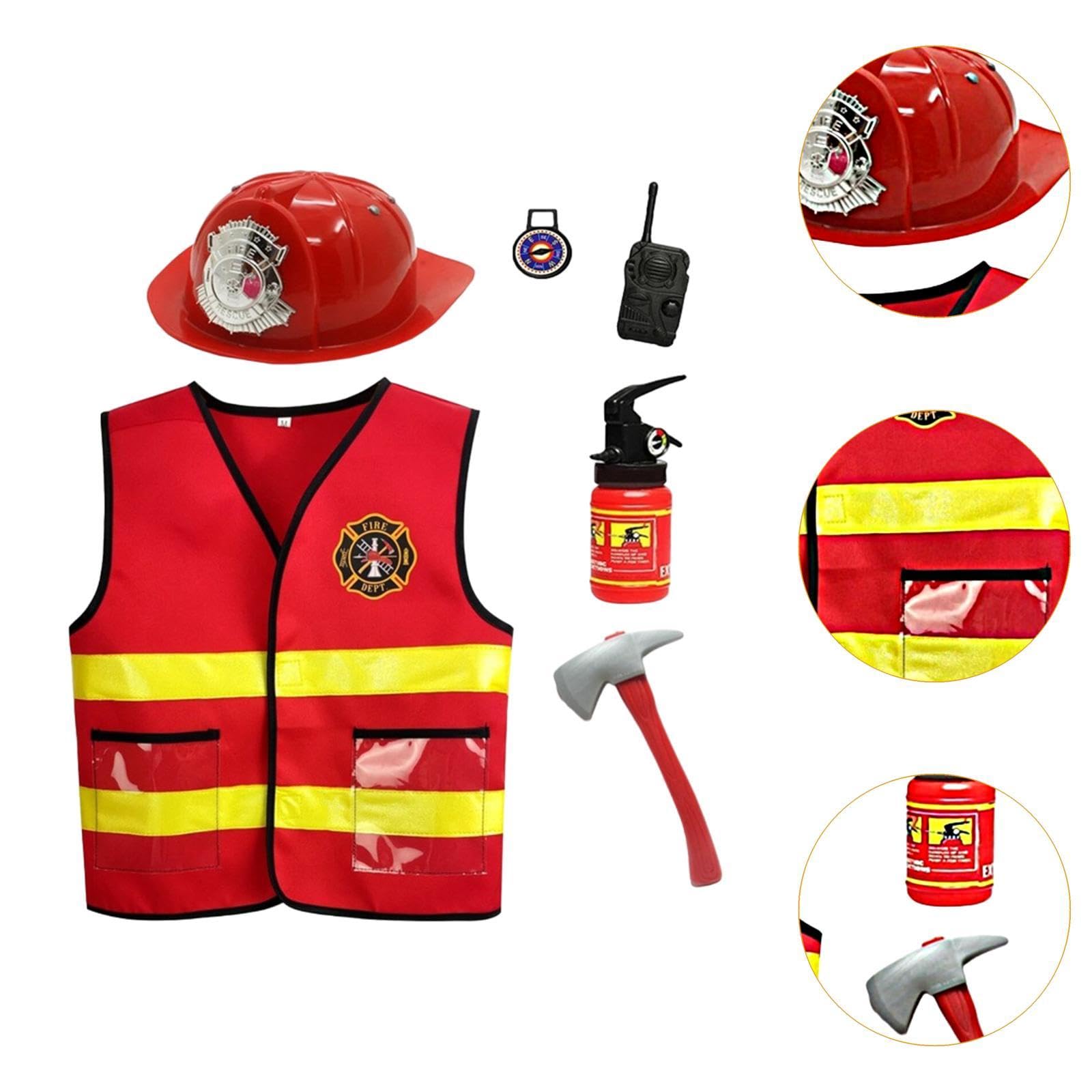 Amagogo Gilet da Pompiere per Bambini Gilet da Festa per Pompiere vestibilità Lavabile Accessorio per Costume da Pompiere Premium per età 3-10 Anni, 6 Pezzi