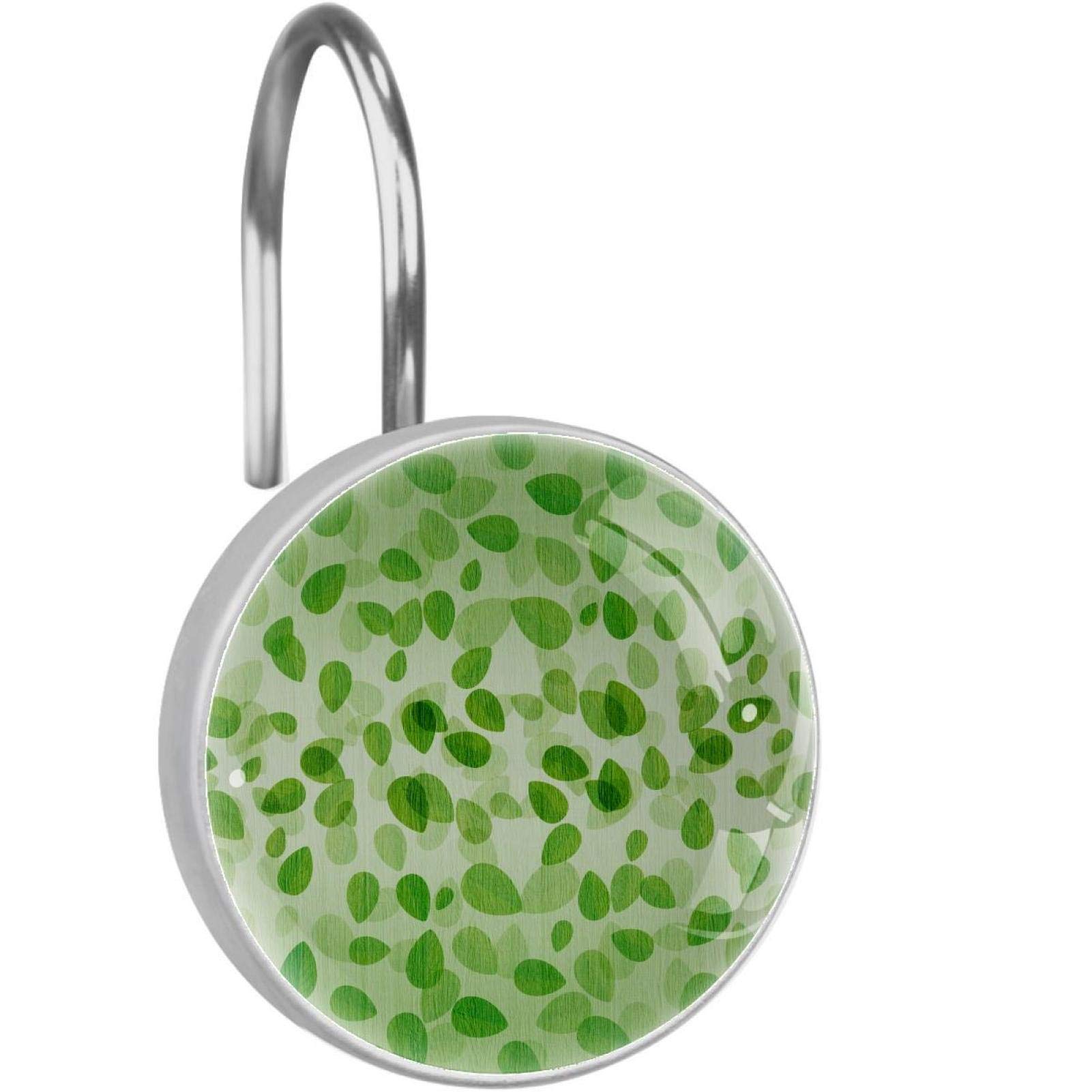 Crochets pour rideau de douche salle de bain acier inoxydable lot de 12 anneaux feuilles vertes ressort
