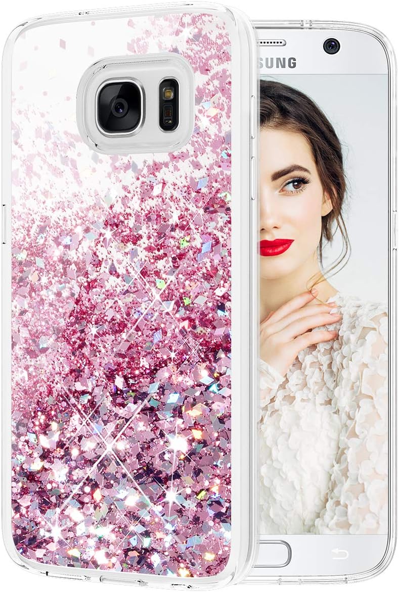 Caka Galaxy S7 Case, Galaxy S7 Glitter Case Liquid Series Luxury Fashion Bling Flowing Liquid Floating Sparkle Glitter Girly Soft TPU Case for Samsung Galaxy S7 (Rose Gold)