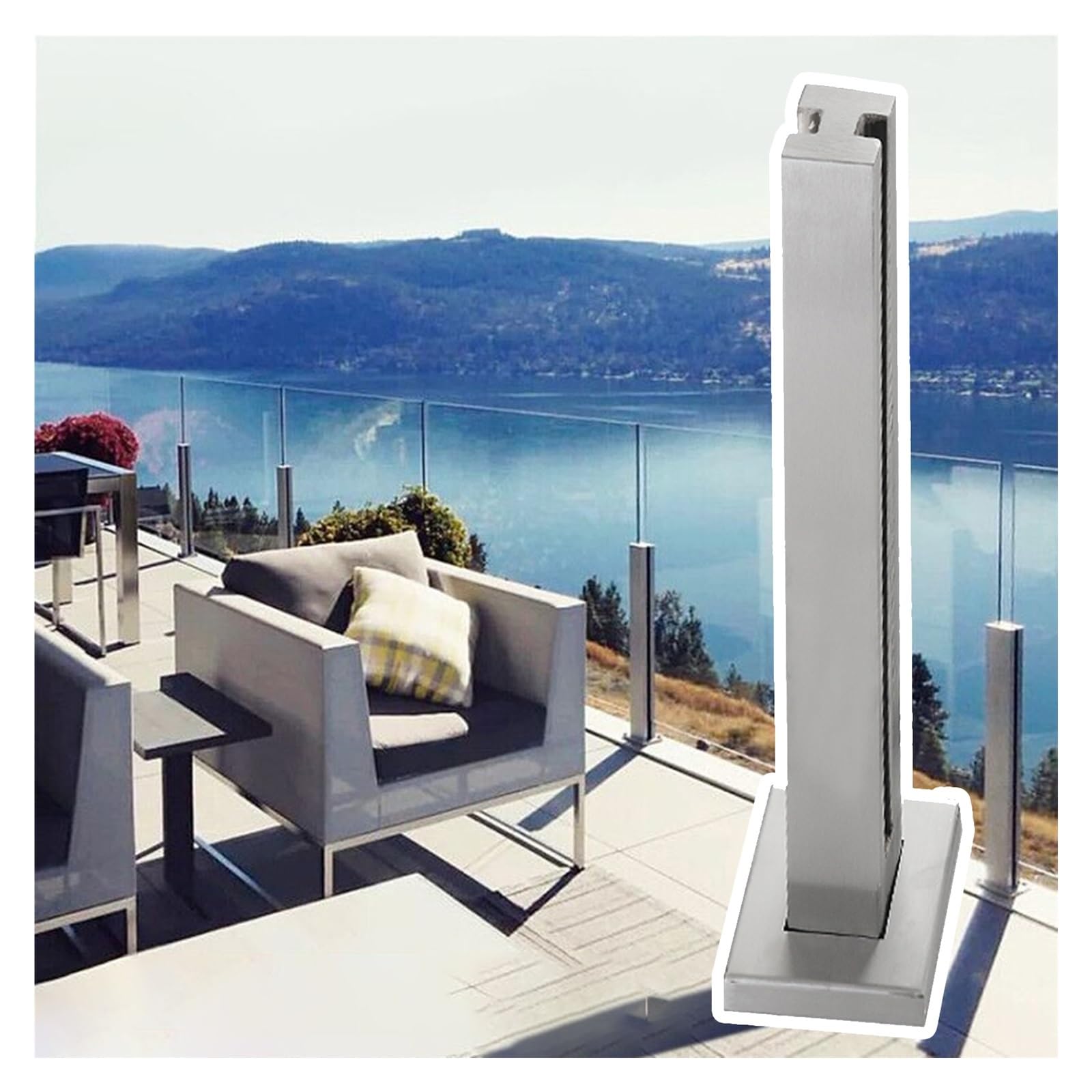 Poteau de balustrade en verre en acier inoxydable argenté pour terrasse