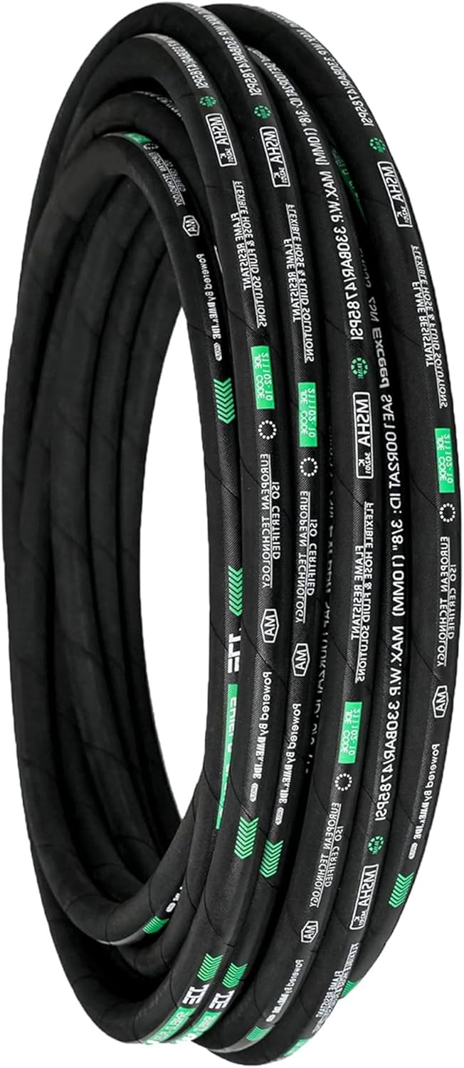 Haichy Hydraulic Hose Coiled 4785 PSI Rubber Hydraulic Hose with 2 High-Tensile Steel Wire Braid, Hydraulic Oil Flexible Hose 3/8 in x 100 ft