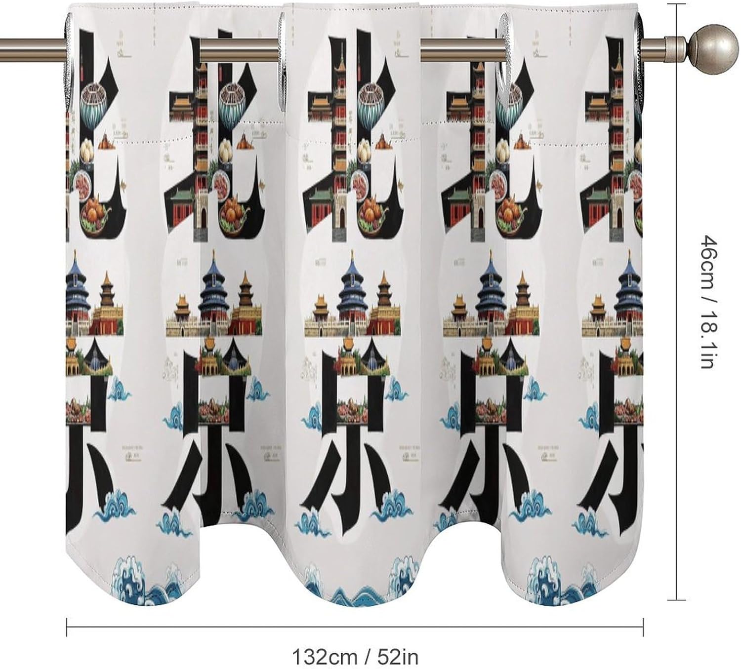 Beijing China Valance for Windows, 2 Pack Kitchen Curtains Modern Home Decor, Soft Blackout Window Curtains for Living Room & Bedroom, 18 X 52 Inch