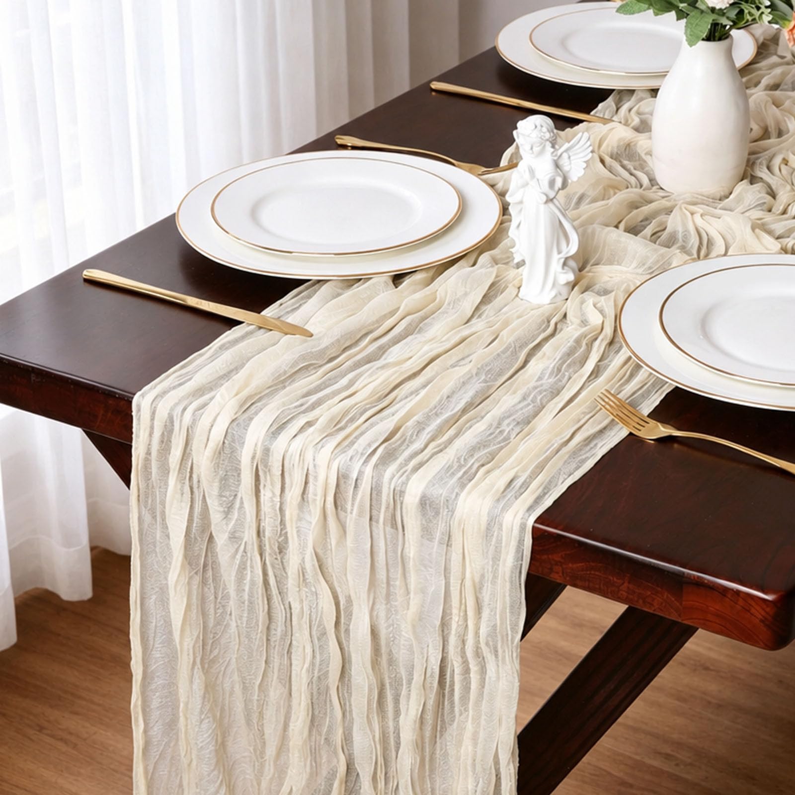 Beige Cheesecloth Table Runner 35x120 Inch Boho Gauze Cheese Cloth Runner 1 Pack 10FT Sheer Table Runner Wedding Dining Decorations for Holiday Birthday Baby Shower Event Table Decorations for Party