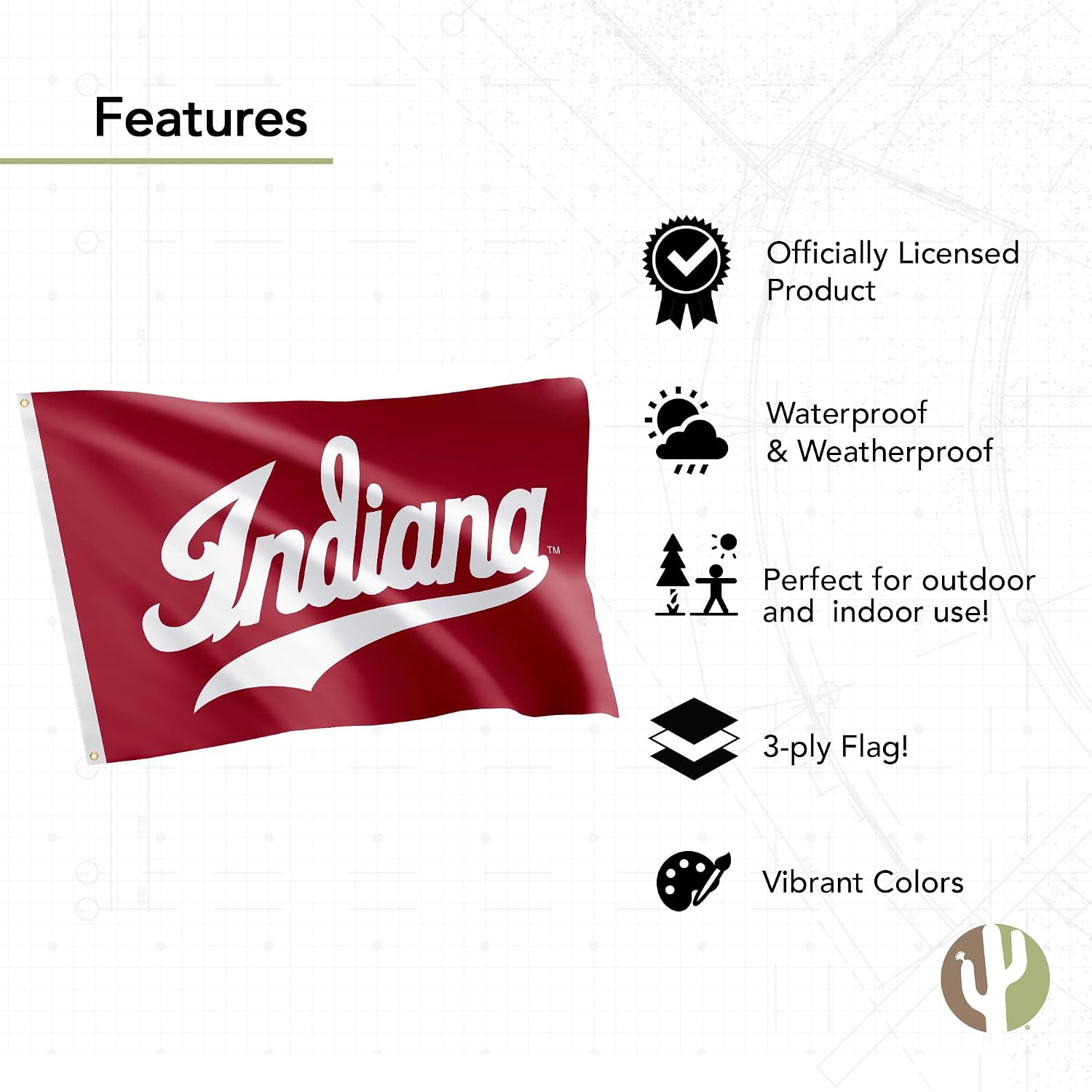 Desert Cactus Indiana University Flag Double Sided Hoosiers Bloomington Banners 100% Polyester Indoor Outdoor 3x5 feet Flags (Double Sided - Flag 5)