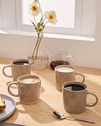 Miniatura 6 de famiware Tazas de café para 4, juego de tazas de 12 onzas, taza para beber con asa para café, té, cacao, leche, serise Milkyway serise, canela marrón