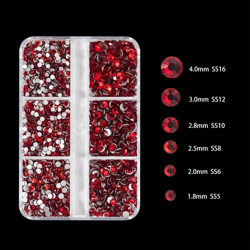 HNUIX Luxury Shini 3D Diamond Red Color Multi-Size Nail Rhinestones Flatback Nail Charms Flat Bottom Crystals Nail Art 3D Decoration Gem Kit - (Color: Red)