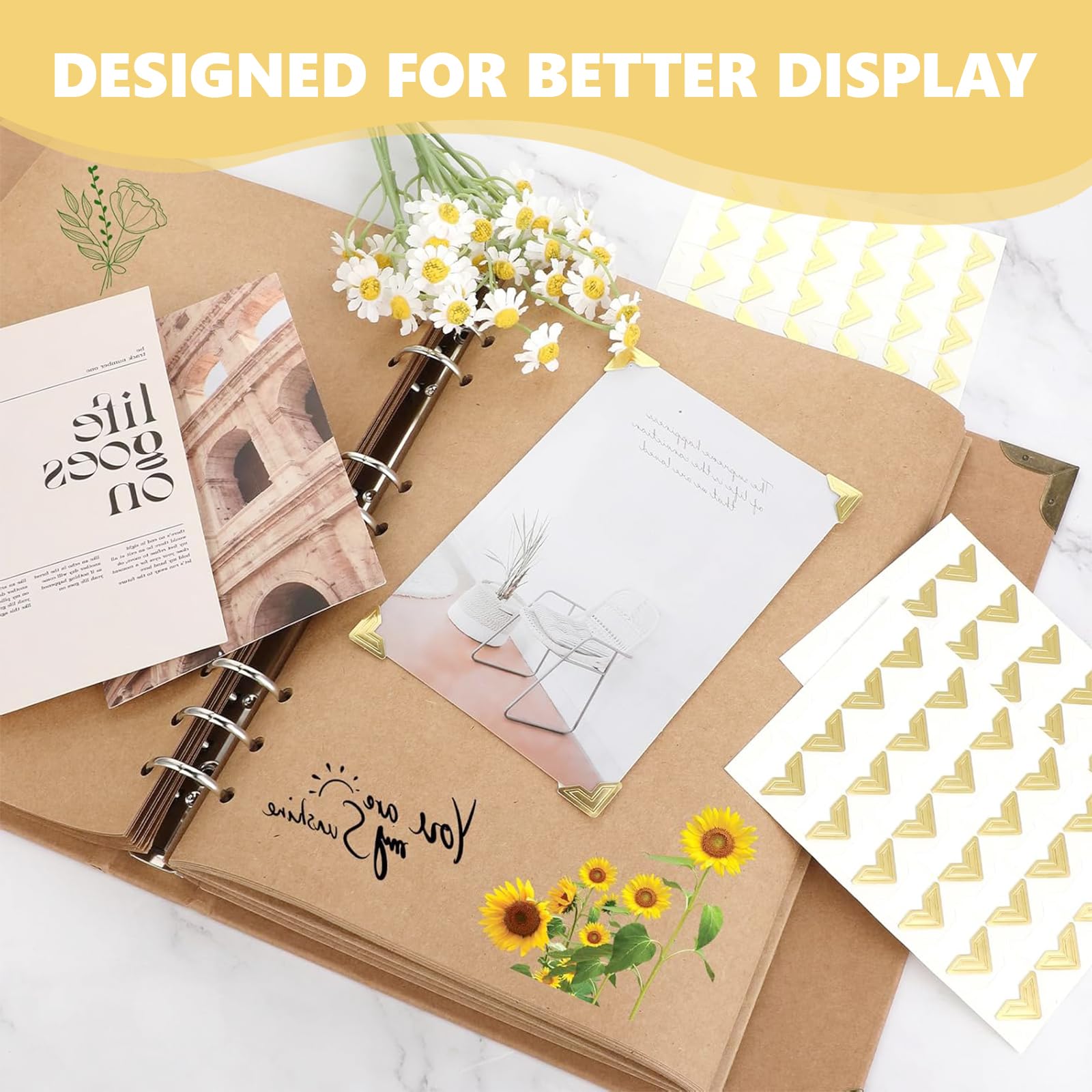 240 Pezzi Foto Angoli Autoadesivo Dorato, Angolini Autoadesivi per Fotos, Adesivi Fisso Adatto Fotografia Album, Scrapbooking Fotografico Fai da Te
