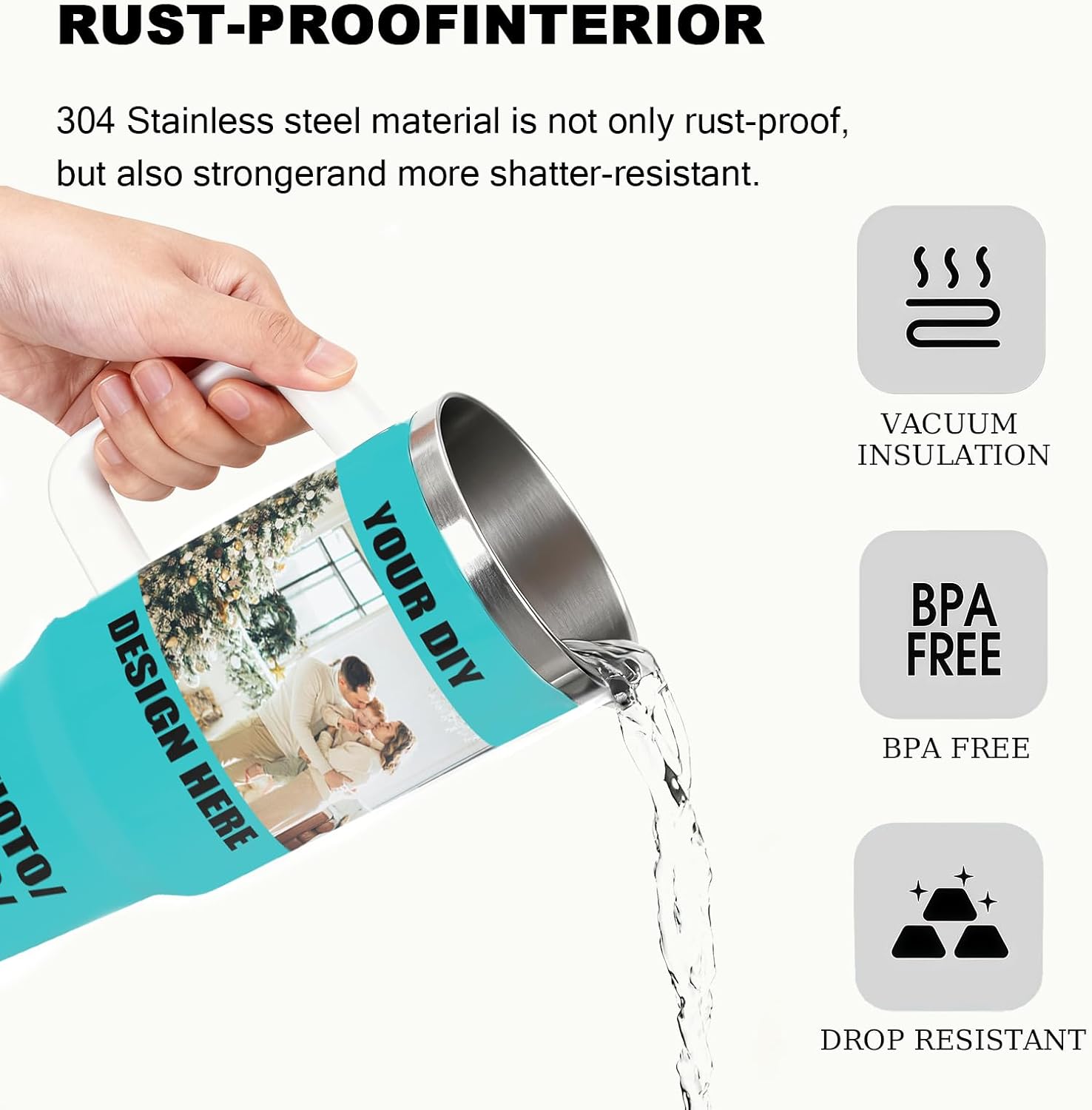 Custom Personalized Vacuum Insulated Travel Tumbler 40oz with Your Photo Text, Car Coffee Cup Mug with Handle Straw Personalized Birthday Gifts for Women Men - Image 4