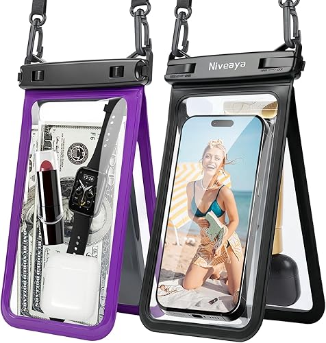 Miniatura 8 de Niveaya [Hasta 10.5 pulgadas] Bolsa impermeable para teléfono - Paquete de 2, funda impermeable con cordón para teléfono con iPhone 17/16/15/14/13