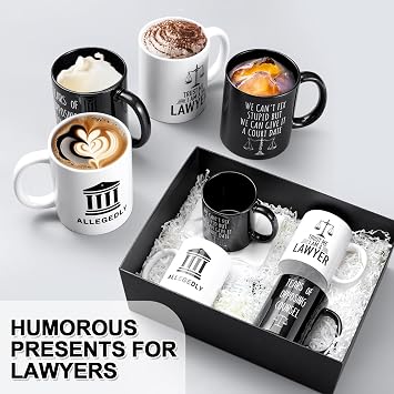 Reallnaive 4 Pcs Lawyer Gifts Attorney Mugs 11 oz, Black and White