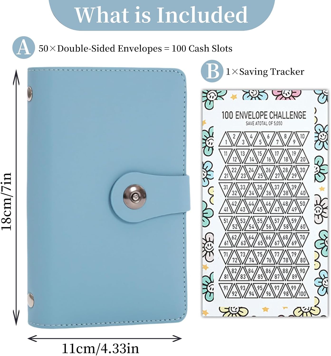 100 Envelopes Money Saving Challenge, Money Saving Binder, Easy and Fun Way to Save $10,000 or $5,050, Portable Budget Binder Money Savings Book with Cash Envelopes for Office,Home,School (Blue) image 2