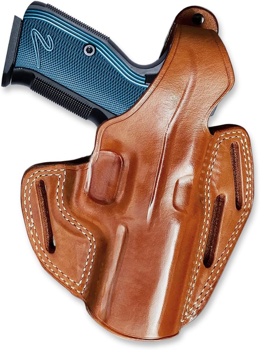 Premium Leather Three Slot Pancake OWB Holster with Thumb Break, Fits CZ Shadow 2 9mm 4.89'' Barrel, Right Hand Draw, Brown Color #1311#