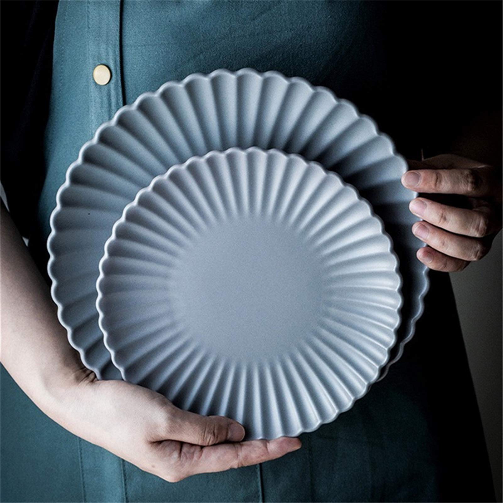 QINGGANGLING999 Vajilla Completa Nordic Creative Cerámica Cena Reducida Cena Placa Fruta Ensalada Placa Placa Steete Western Cocina Vajilla 8 Pulgadas 10 Pulgadas Vajilla (Color : Black 10 Inches)