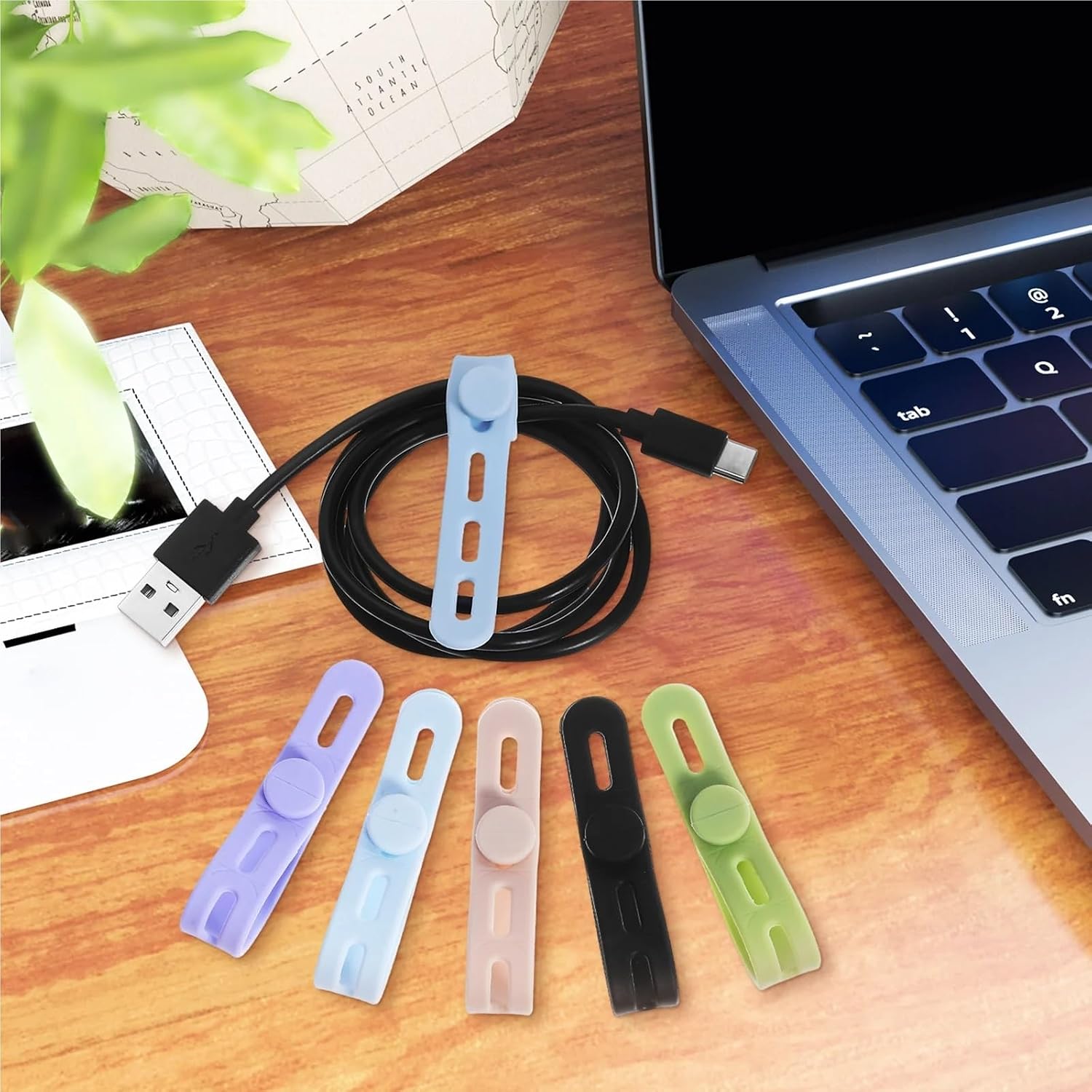 60Pcs Silicone Cable Ties Adjustable Organizers Reusable Cord Management Straps for Wire Organizer Desk Use