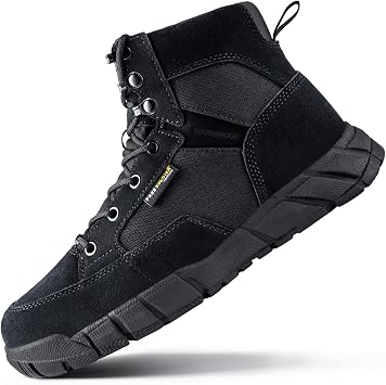 FREE SOLDIER Mens Durable Work Boots 6 Inches Lightweight Waterproof Hiking Boots Suede Leather Tactical Boots