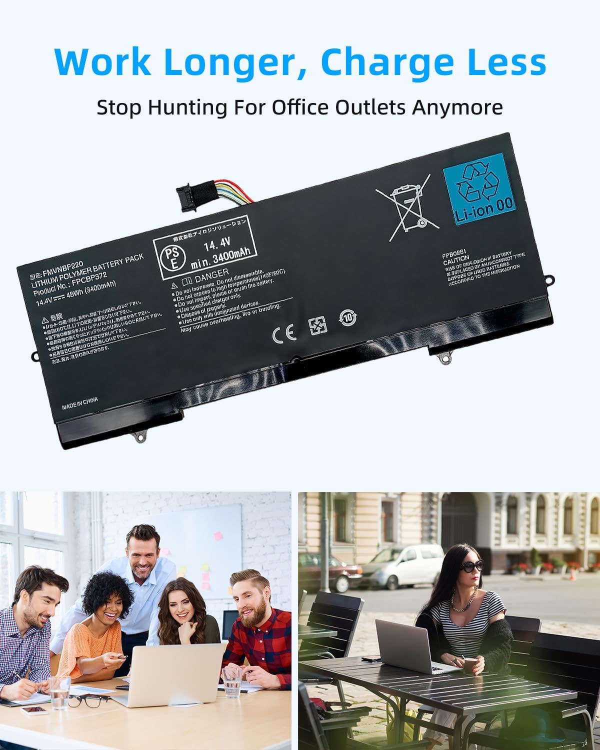 42Wh FPCBP372Laptop Battery Replacement for Fujitsu Lifebook U77 U772 UH75 Compatible with FMVNBP220 FPCBP372 FPB0281 14.4V Hign Performance