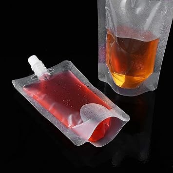 Yukiyi 20pcs 500ml Refillable Drink Pouches for Festivals Essentials Festival Accessories Clear Travel Plastic Flasks Cruise Kit Reusable Juice Bags Drink Container Party Christmas Hot Cold Beverage