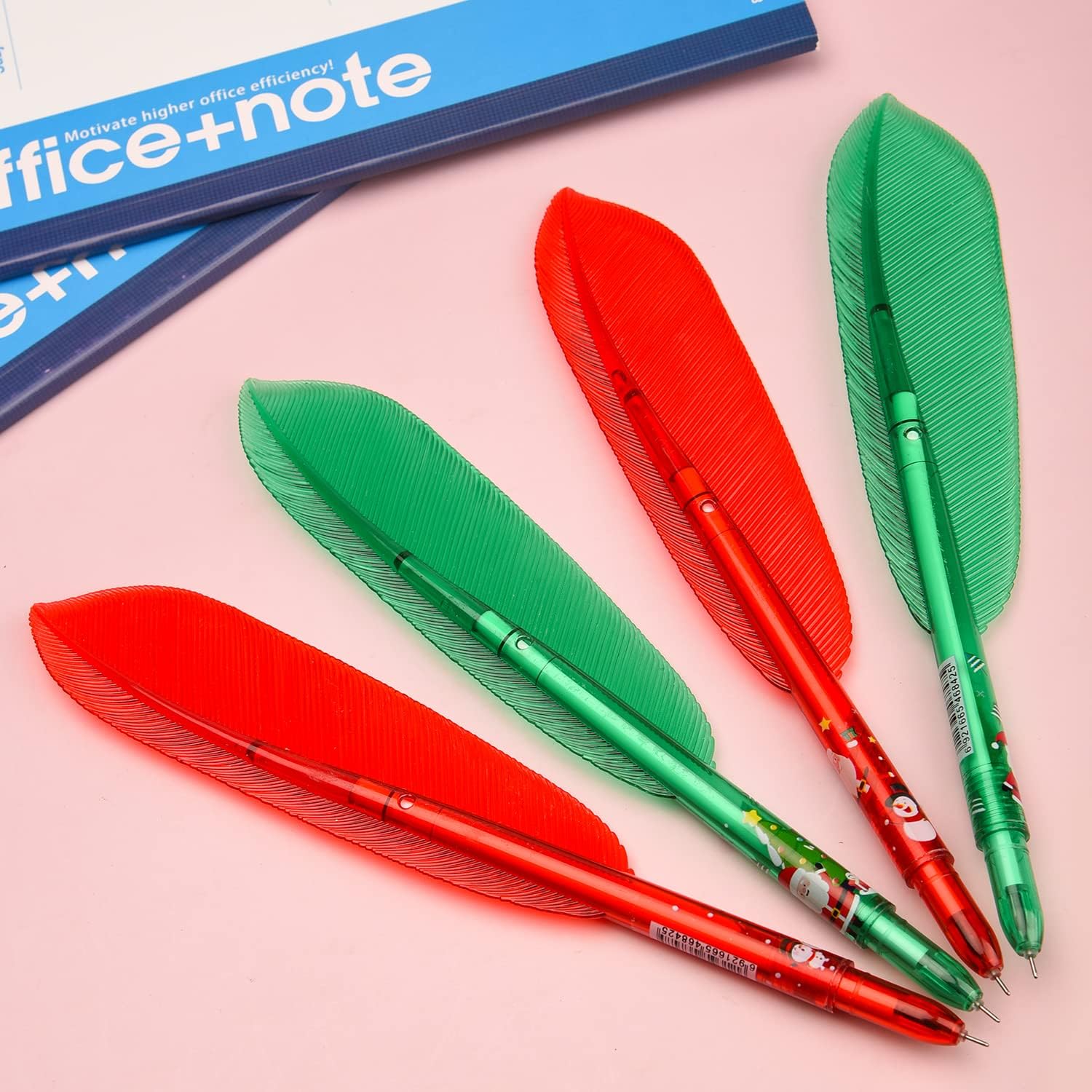 XNHIU Christmas Gel Ink Pens Christmas Plastic Feather Red Green Ballpoint Pen for School Office Holiday (6) - Image 5