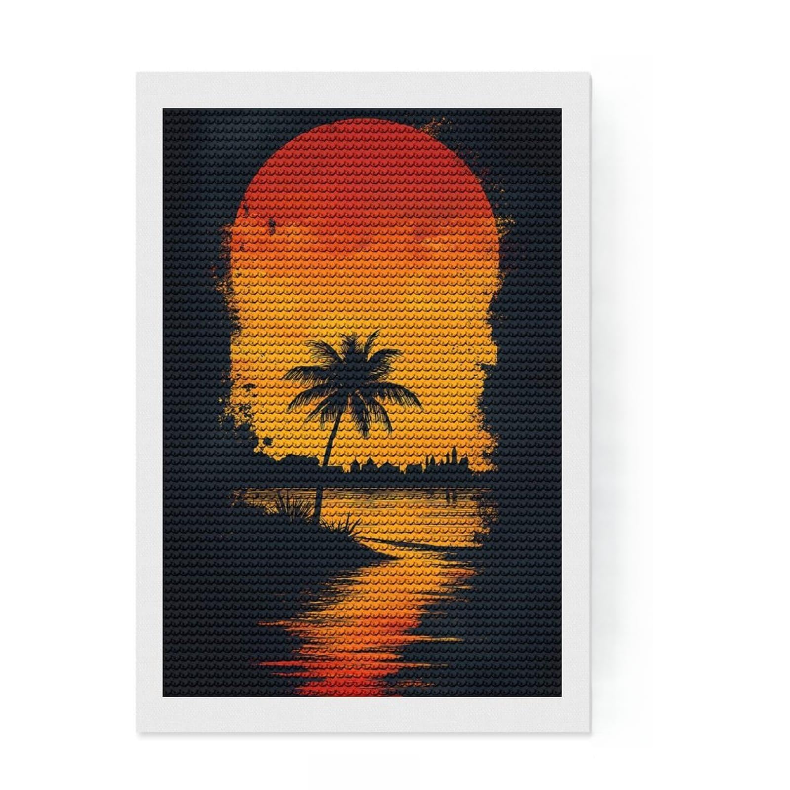 Junmoney Sunset Palm Silhouette DIY Diamond Art Canvas Kit 8"x12", Farmhouse Decor, Cute Room Decor, with Tool Kit, Fun Craft Activity