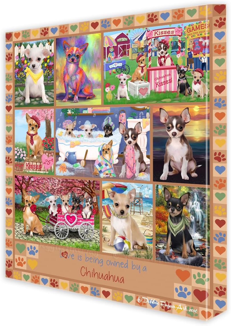 Doggie of the Day Love Owned Beige with Chihuahua Dogs Canvas Wall Art - Premium Quality Ready to Hang Room Decor - Flat Rolled 16" x 20"