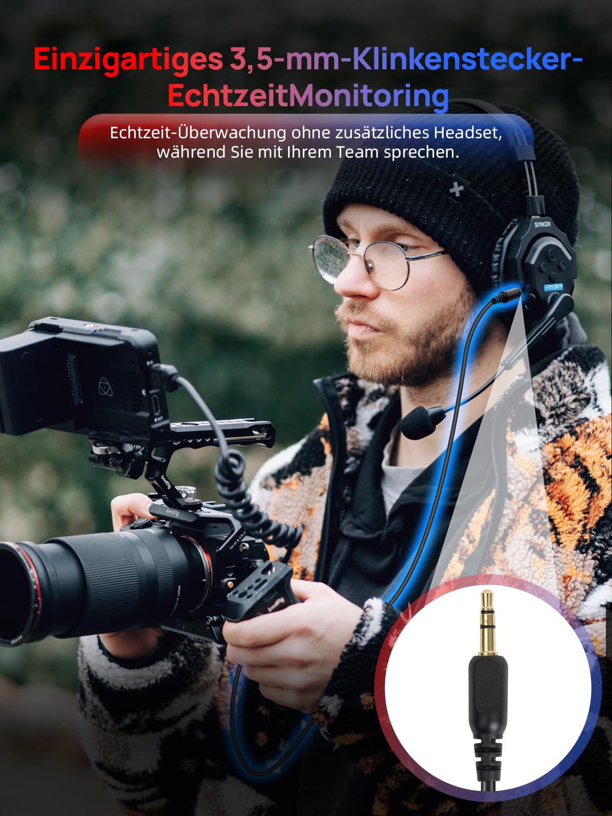 SYNCO XTALK X2 Wireless Intercom Headset, 2.4GHz Vollduplex Kommunikationssystem 350m Reichweite, ENC Geräuschunterdrückung für Film-Produktion, Boot, Outdoor-Sport & Event (2-User Set)