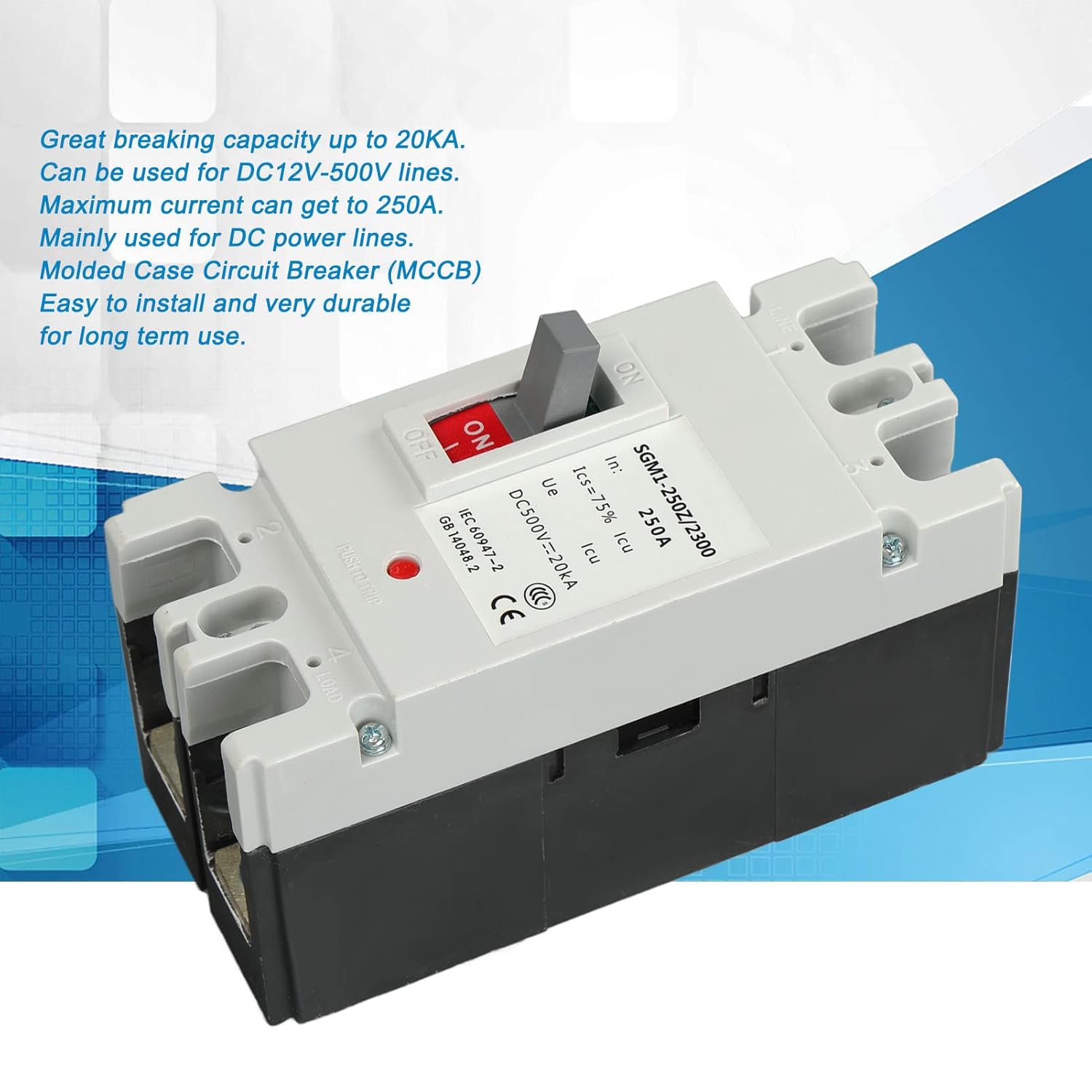 2P Circuit Breaker,250A 500V MCCB Solar Battery Switch Isolator Protector Circuit Breaker