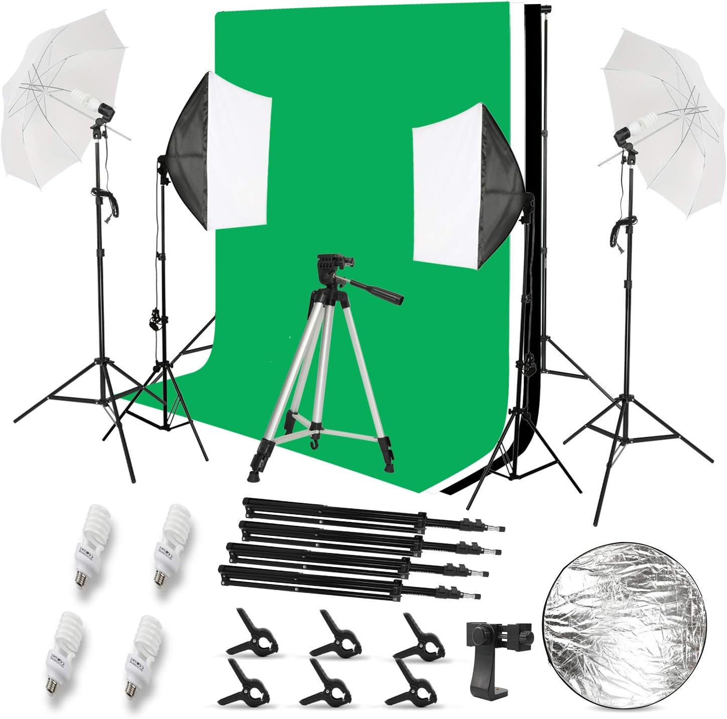 2.6 x 2M/8.5 x 6.5FT Background Support System and 5500K Umbrellas Softbox Continuous Lighting Kit for Photo Studio Product Portrait and Video Shoot Photography