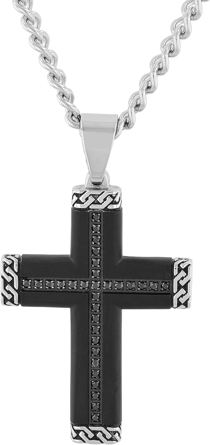 Men's Black Stainless Steel Necklace Crucifix Pendant Men 24" Twisted Curb Chain With Pendant