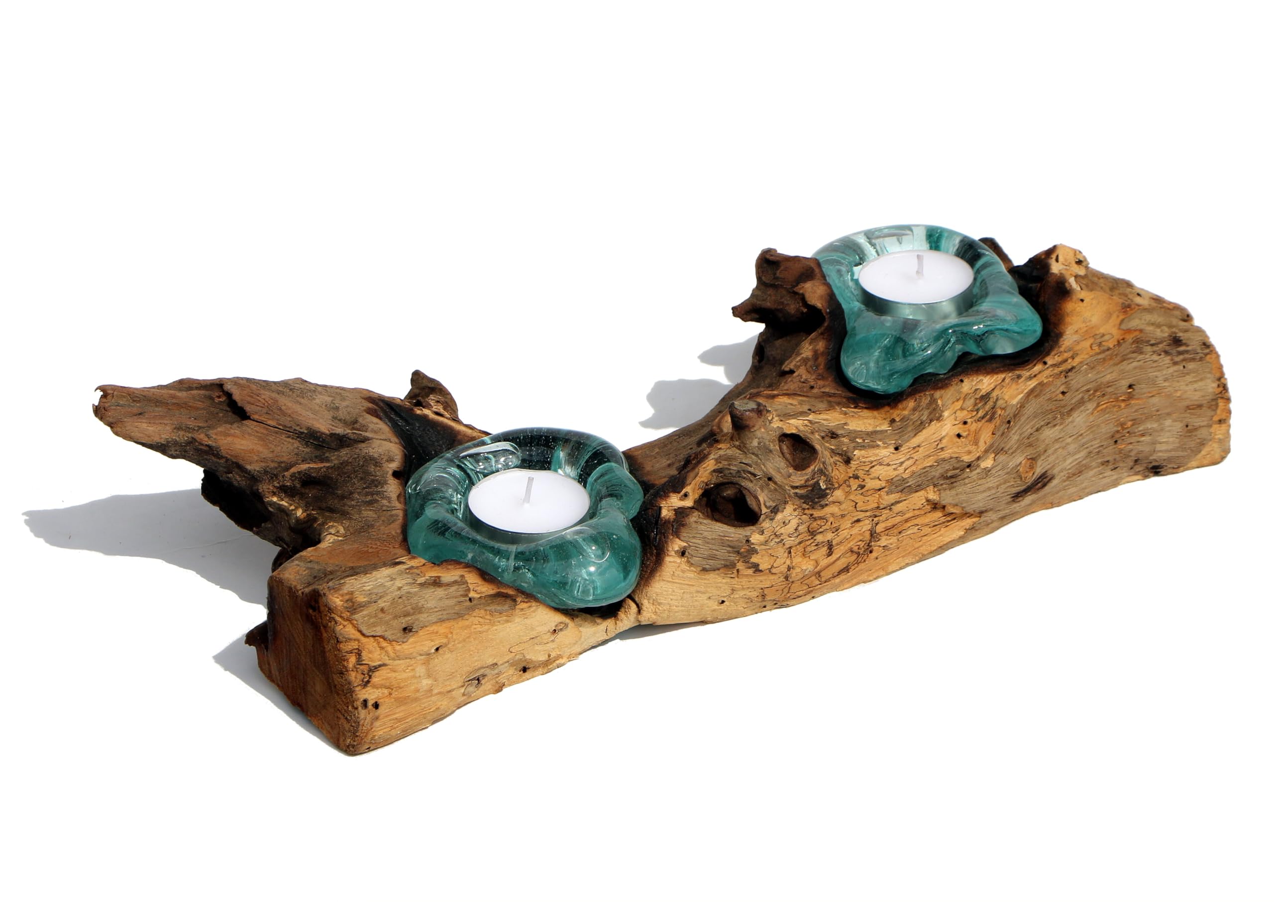 Doppel Teelichthalter - Handarbeit aus Wurzelholz und Glas als Geschenkidee zur Deko Holz Teelicht 2