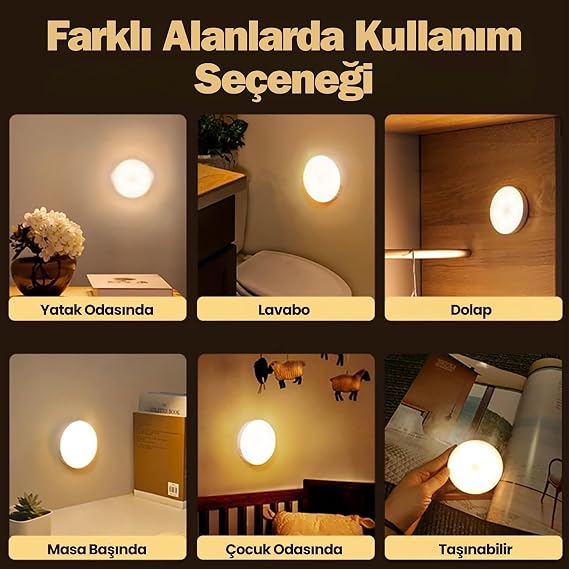 Promosyonca Hareket Sensörlü LED Gece Lambası, Şarj Edilebilir, Taşınabilir, 4000K Günışığı, Enerji Sınıfı A (1) [Enerji Sınıfı A]