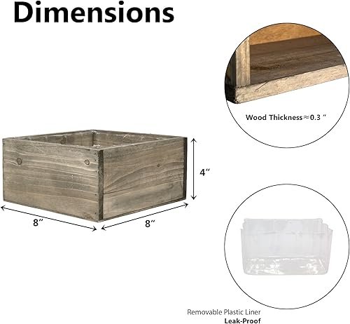 Miniatura 5 de CYS EXCEL Maceta cuadrada de madera blanca con forro de plástico extraíble (H 4 pulgadas de apertura 8 x 8 pulgadas)  Múltiples opciones de tamaño