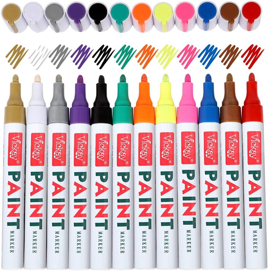 Paint Pens Permanent Markers for Rock Painting-Stone,Metal, Glass, Wood, Set of 12 Vibrant Colors Medium Tip Metallic Markers High Volume Ink for DIY Craft Projects Quick Drying Christmas Gift
