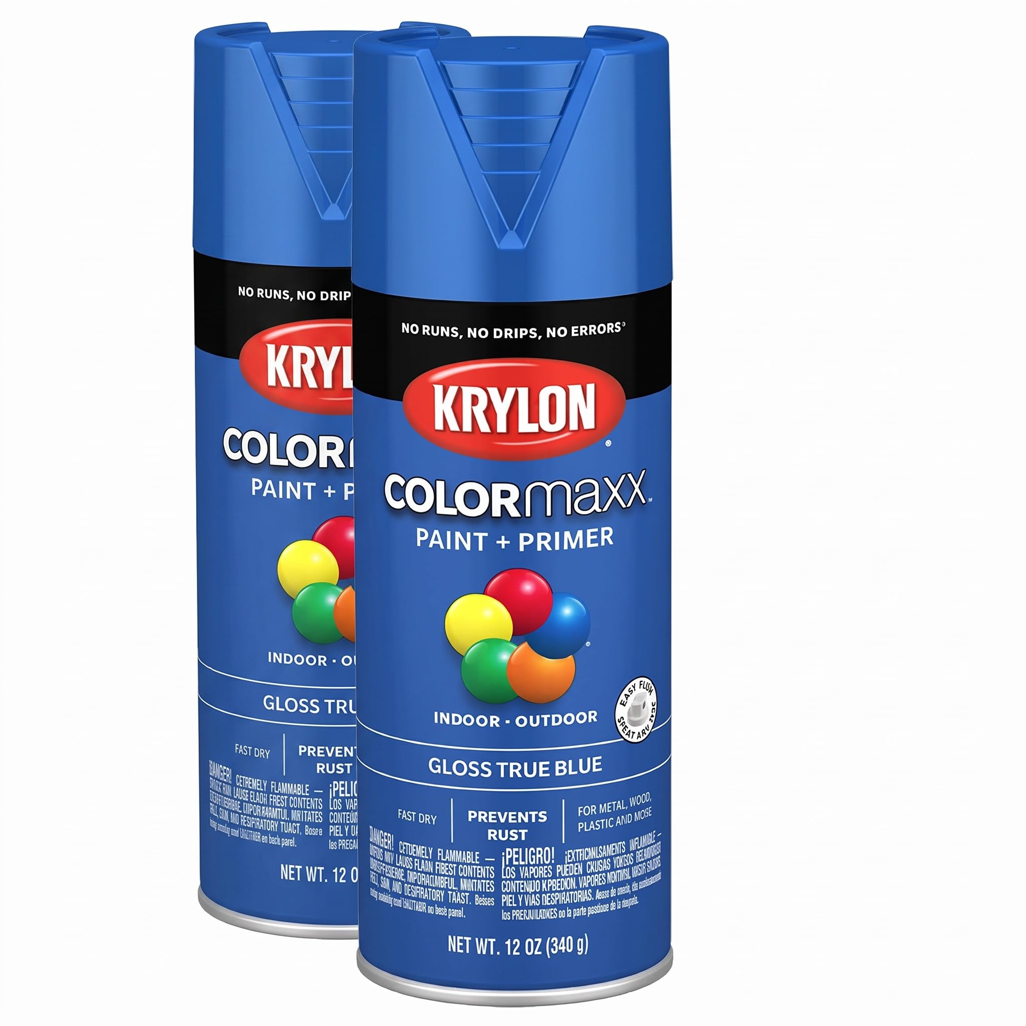 Krylon K05543007 COLORmaxx Spray Paint and Primer for Indoor/Outdoor Use, Gloss True Blue 12 Ounce (Pack of 2)