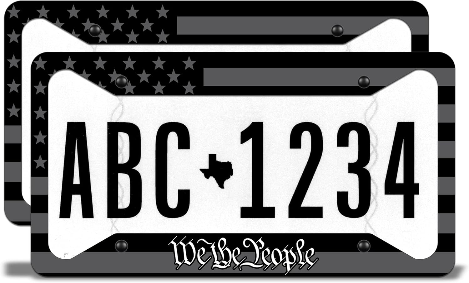 Full Color UV Ink Printed Weatherproof Aluminum Metal License Plate Frame 2 Pack - US Flag Subdued We The People