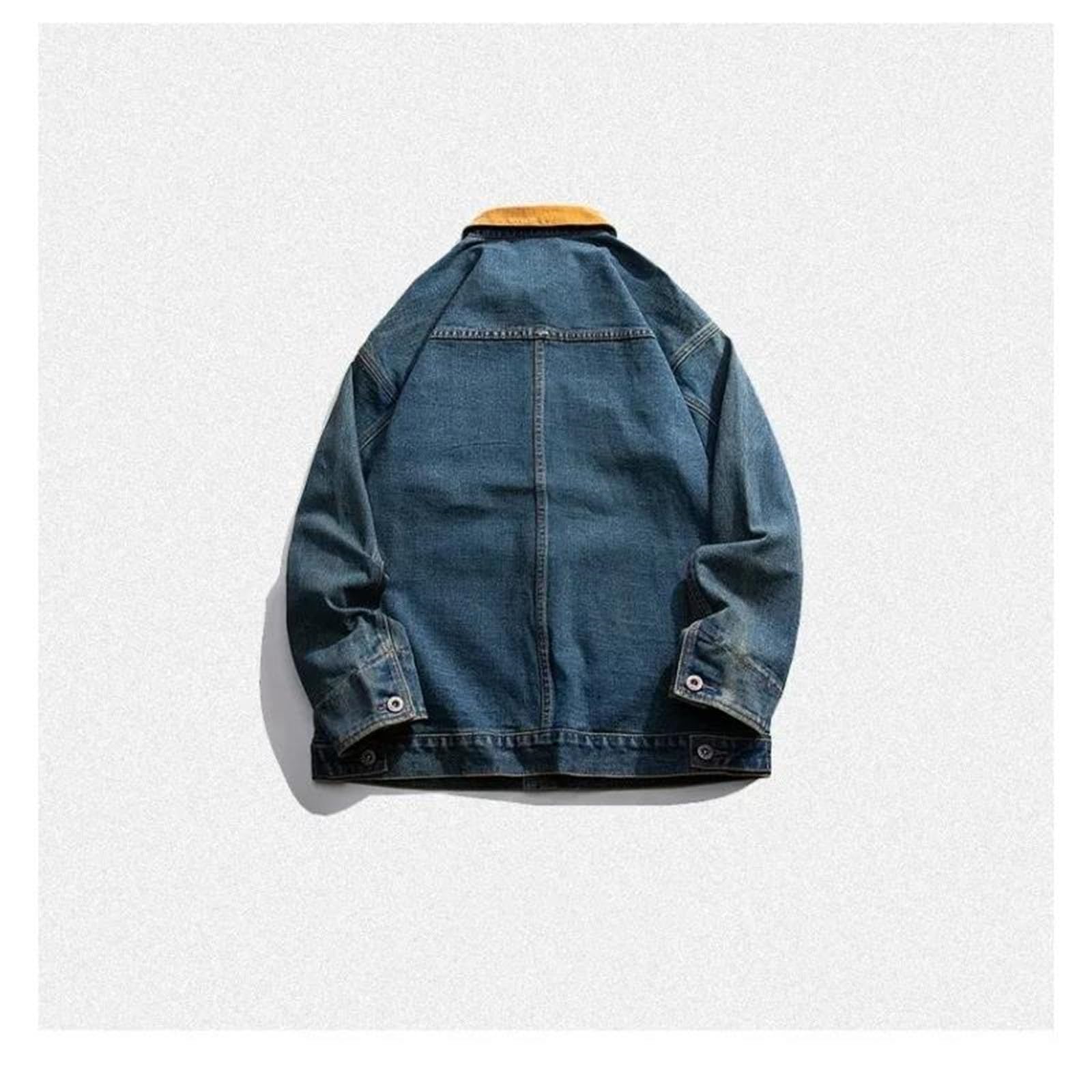 Tendencia Callejera Retro para Hombre Moda Versátil Bloqueo De Color Clásico Botón De Solapa Chaqueta Vaquera Primavera Y Otoño Chaqueta Informal Suelta Al Aire Libre