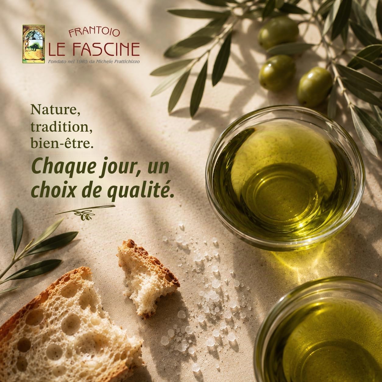 Le Fascine Delicato - Huile d'olive extra vierge 100% italienne DELICATE Pugliese extraite à froid 100% produite à partir d'olives provençales Ogliarola et Leccino (boîte de 5 litres)