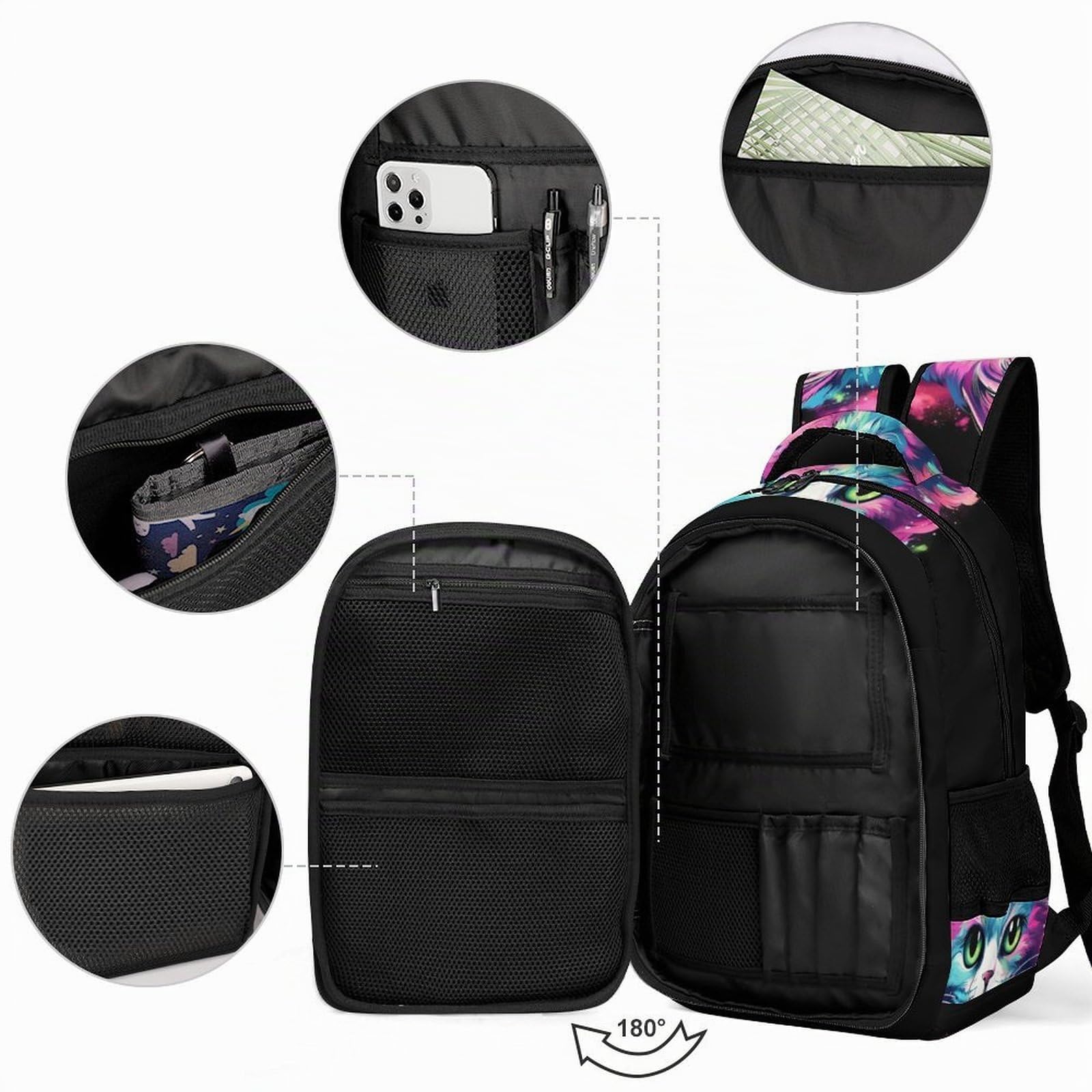 Gato Colorido Mochila Para El Colegio Estudiantes Infantil Mochila Escolar Personalizada Para Estudiantes De Secundaria, Impermeable Y Resistente Al Desgaste.