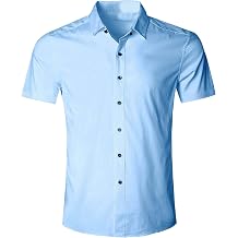 Mens Slim Fit Solid Dress Shirts Button Down Cotton Short Sleeve Shirt