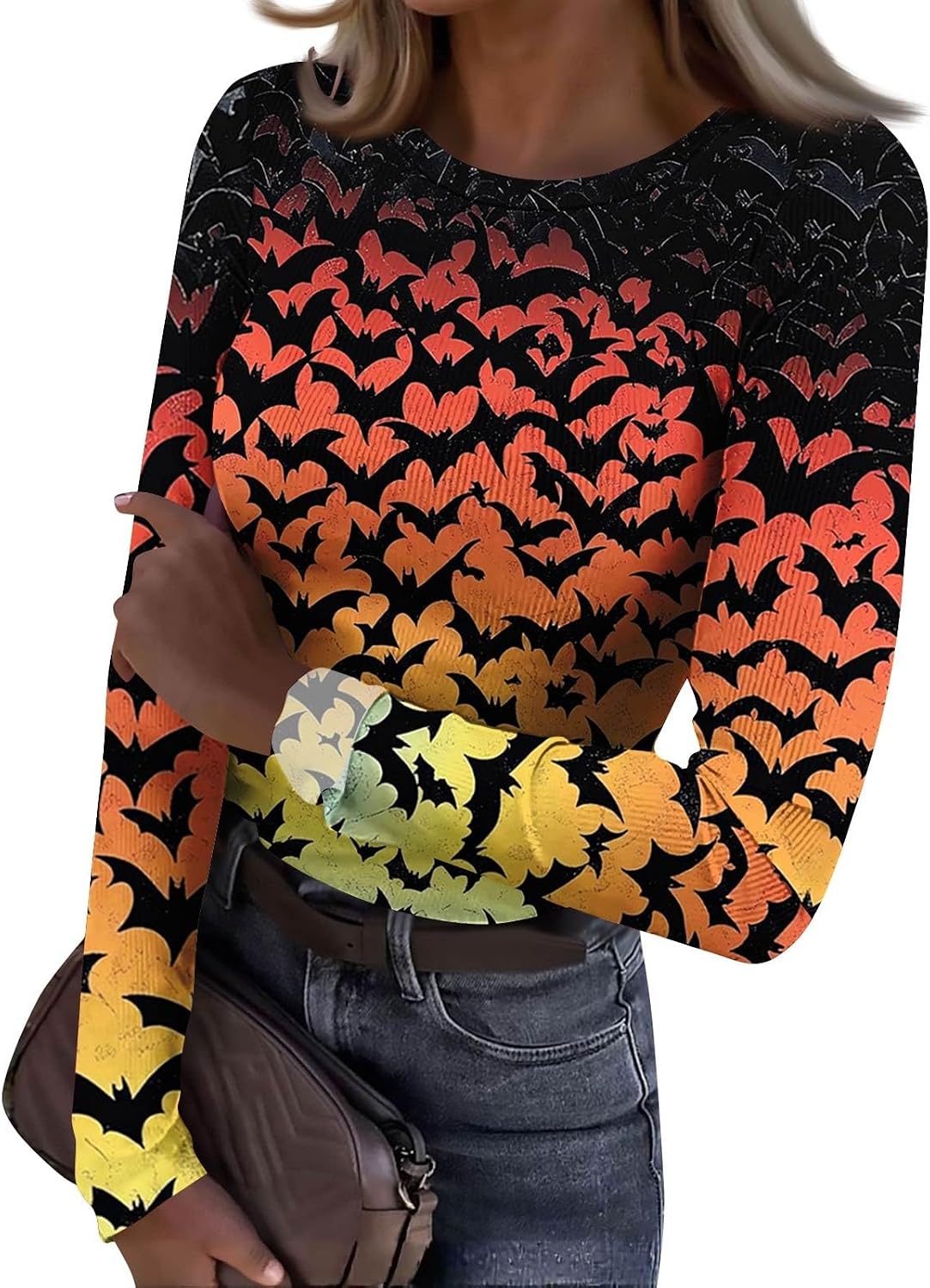 Women Halloween Fall Long Sleeve Crewneck Graphic Shirts | Loose Summer Tops, Womens Long Sleeve T Shirts, Blouses for Women Long Sleeve, Travel Clothes Women,