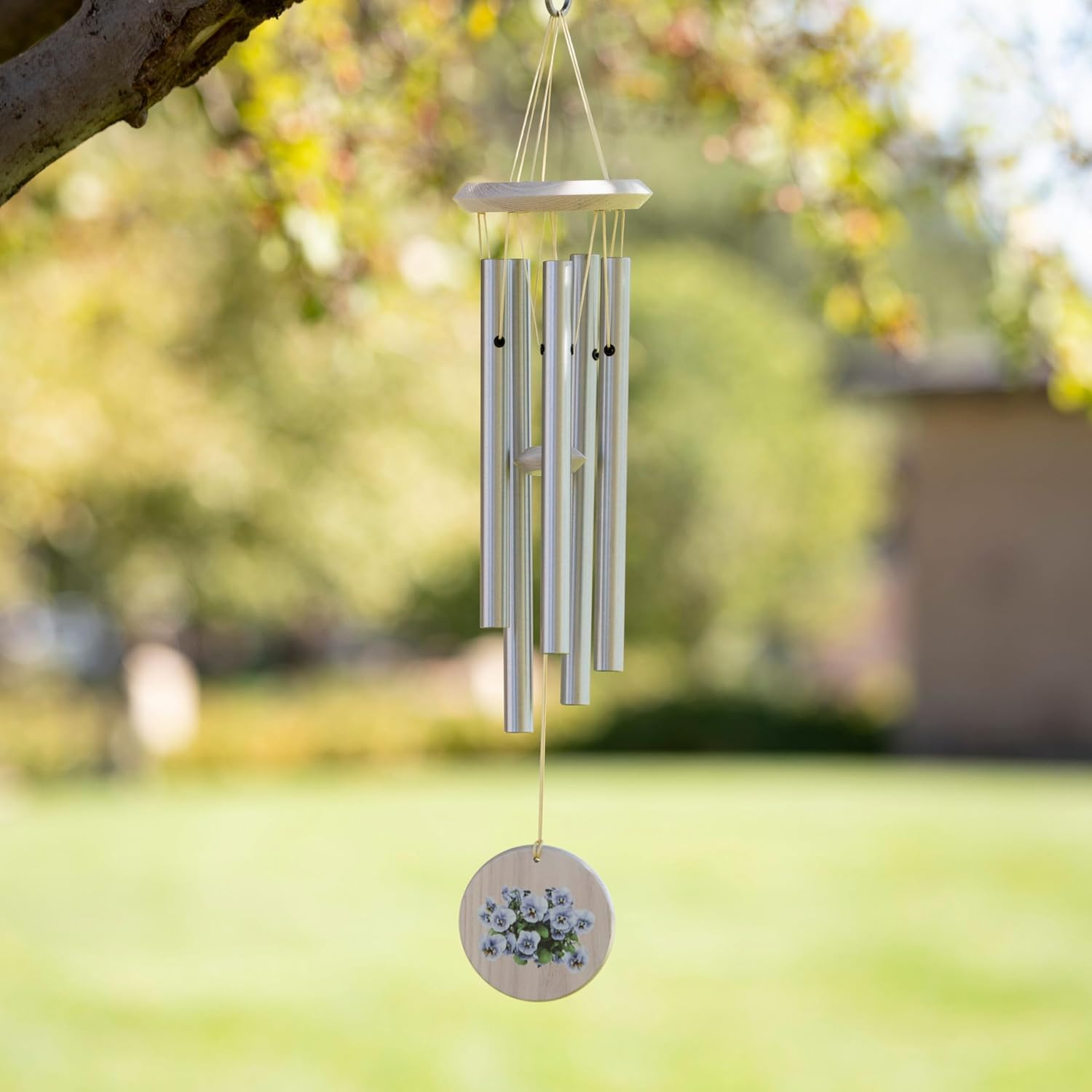 Woodstock Chimes Flower Wind Chime 22" Purple Pansy Outdoor Memorial Gift, Wind Chimes for Backyard, Porch, Garden Patio Decor, Zen Light Sound FCPAN