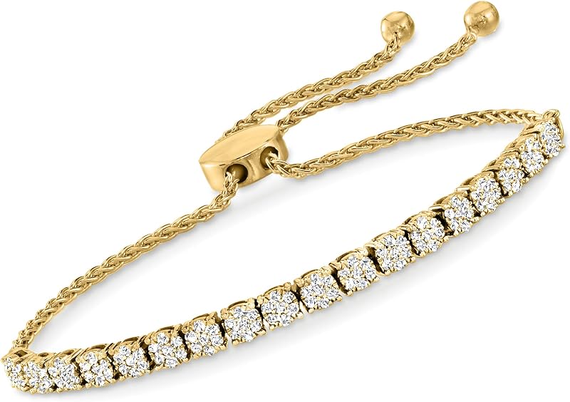 Ross-Simons 1.00 ct. t.w. Diamond Cluster Bolo Bracelet in 18kt Gold Over Sterling