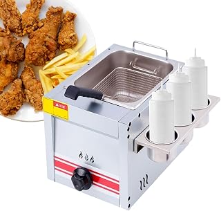 Single Cylinder Deep Fat Fryer Commercial Stainless Steel Kitchen Hot Plates Food Service Equipment with Baskets & Seasoning Tank - for Chips, Donuts, Fried Chicken Legs, Fish,