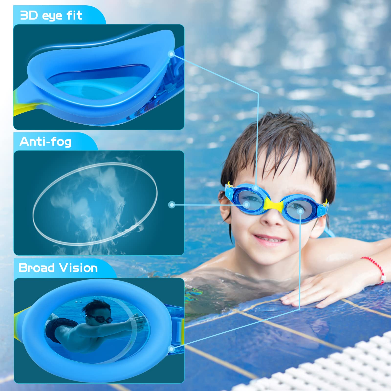 JATEKA Occhialini Nuoto Bambini Unisex Anti-Appannamento Occhiali per Bambina & Ragazzino, Onte nasale Anti-Appannamento, Anti UV, Mirror Lenti HD, Occhialini da Mare/Piscina 4-14